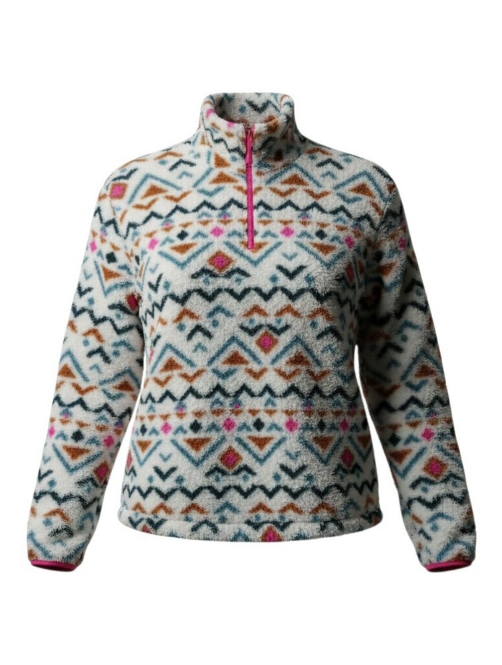 Eddie Bauer White Sherpa Teddy Jacket with Geometric Print